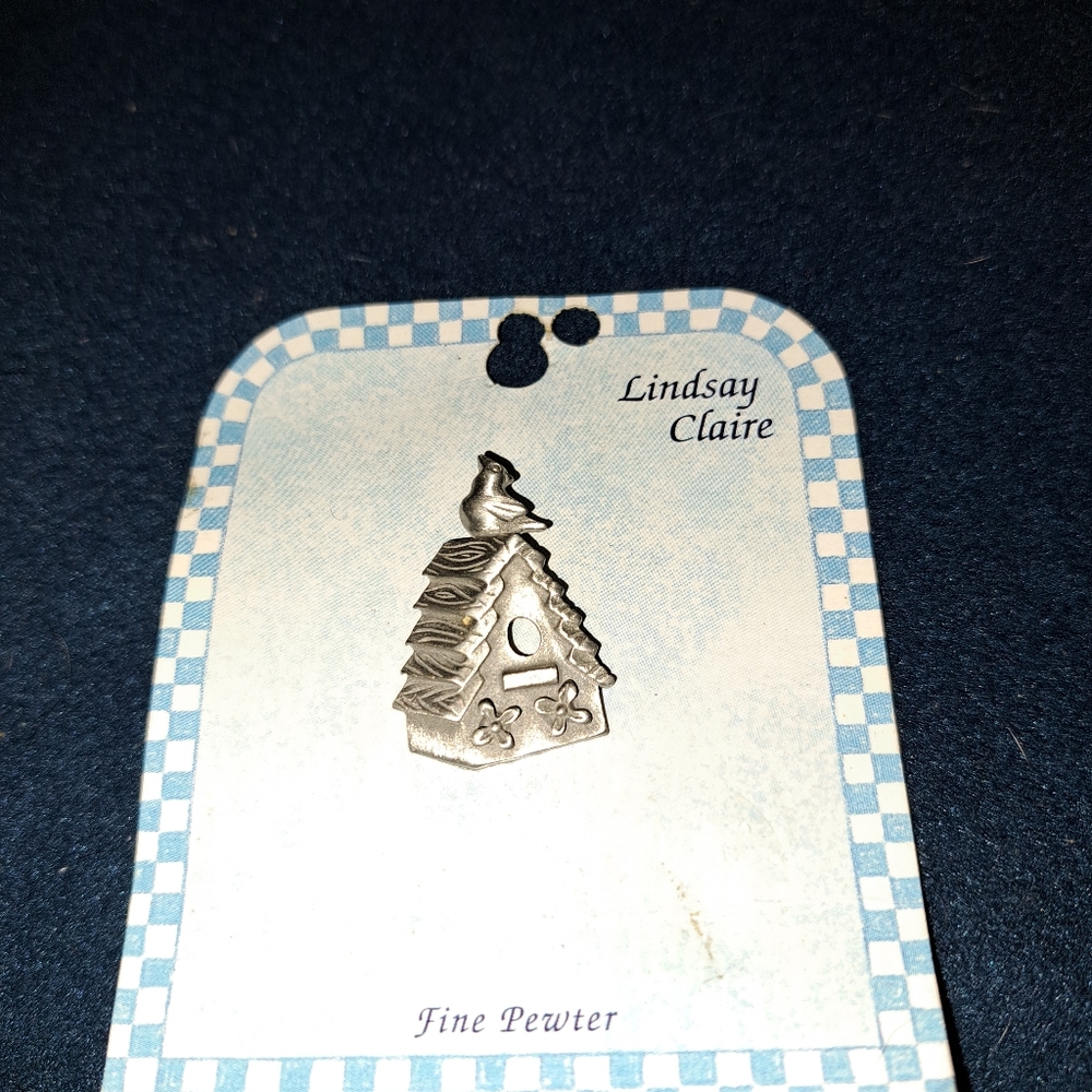 Fine pewter birdhouse broach pin
